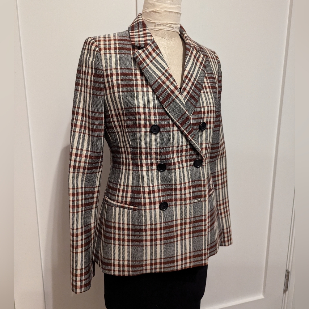 Barneys NY wool check double breasted blazer